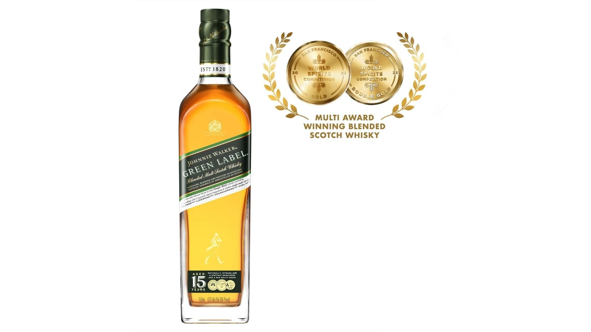 johnnie walker 96 proof green label 15 year blended malt scotch whisky bottle  750 ml 2