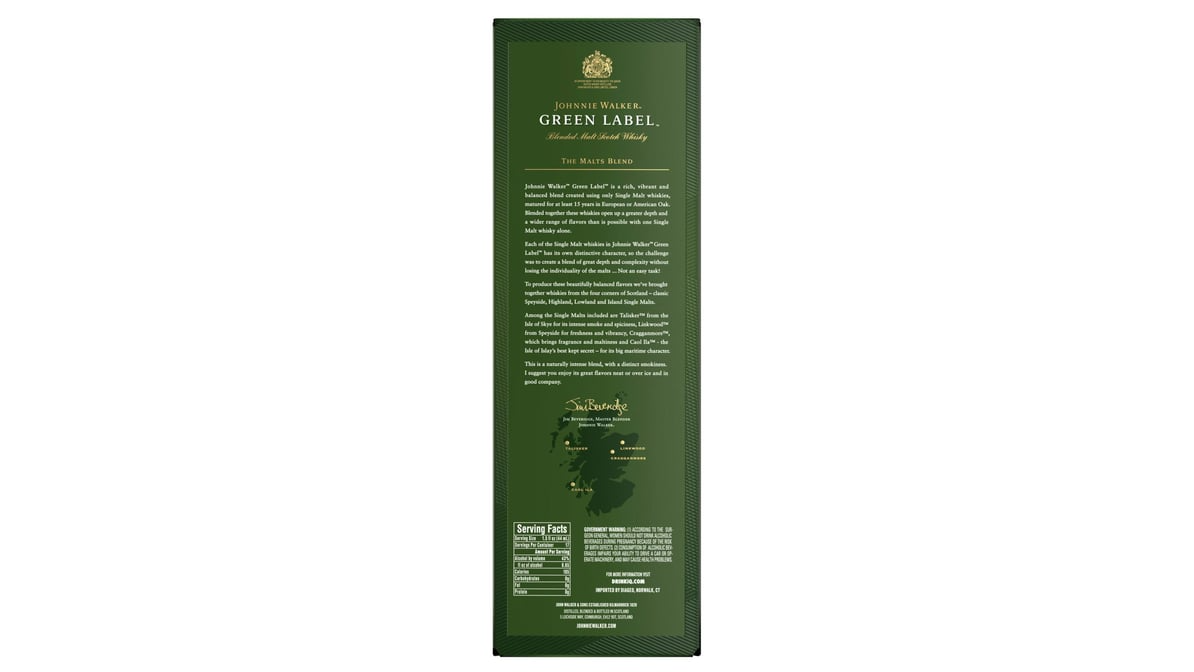 johnnie walker 96 proof green label 15 year blended malt scotch whisky bottle  750 ml 4