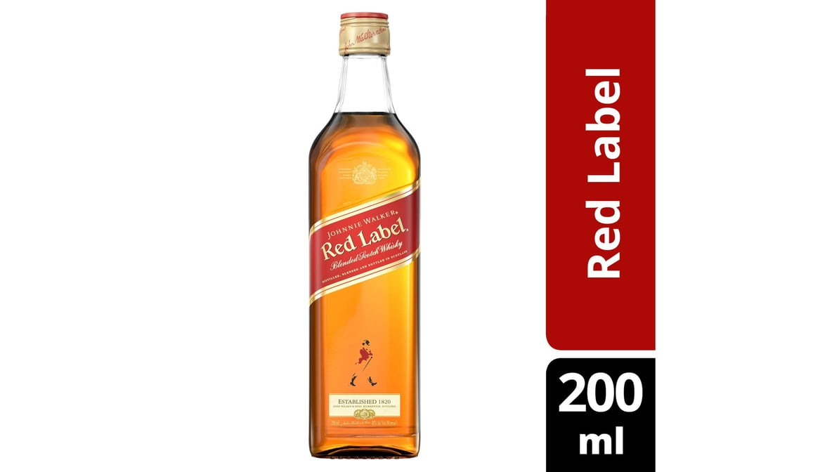 johnnie walker red label 80 proof blended scotch whisky bottle  200 ml