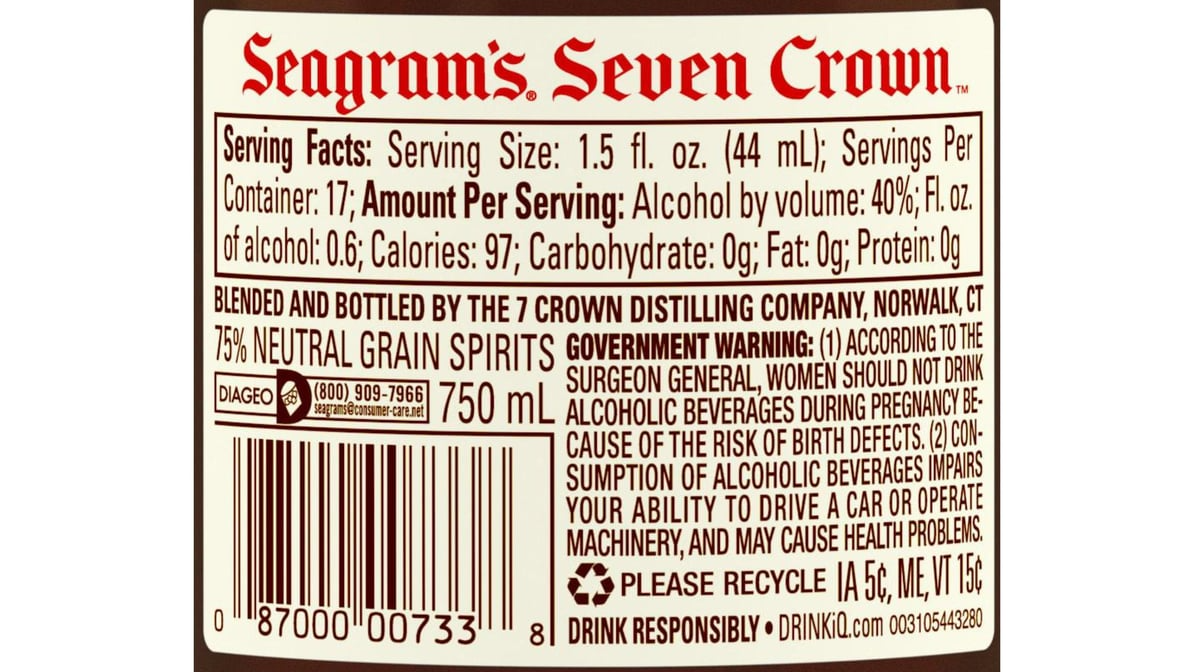 seagrams 80 proof 7 crown american blended whiskey bottle  750 ml 3